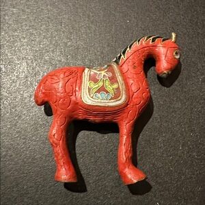 Rare Vintage Cinnabar Horse with Red Cloisonné
